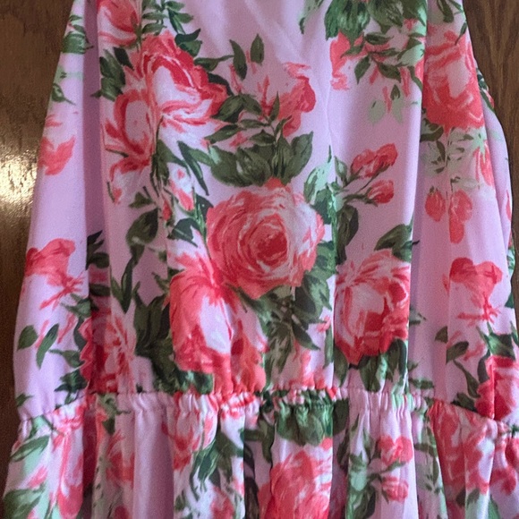 Place Pink and Orange Asymmetrical Pleated Sundress - Picture 2 of 6